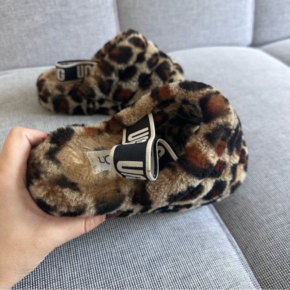 UGG Fluff Yeah Leopard Slippers Elastic Slingback Size 6 Women’s Open Toe Detail - Picture 3 of 7